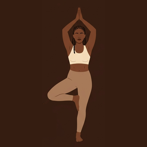 A Black woman with braided hair balancing in tree pose
